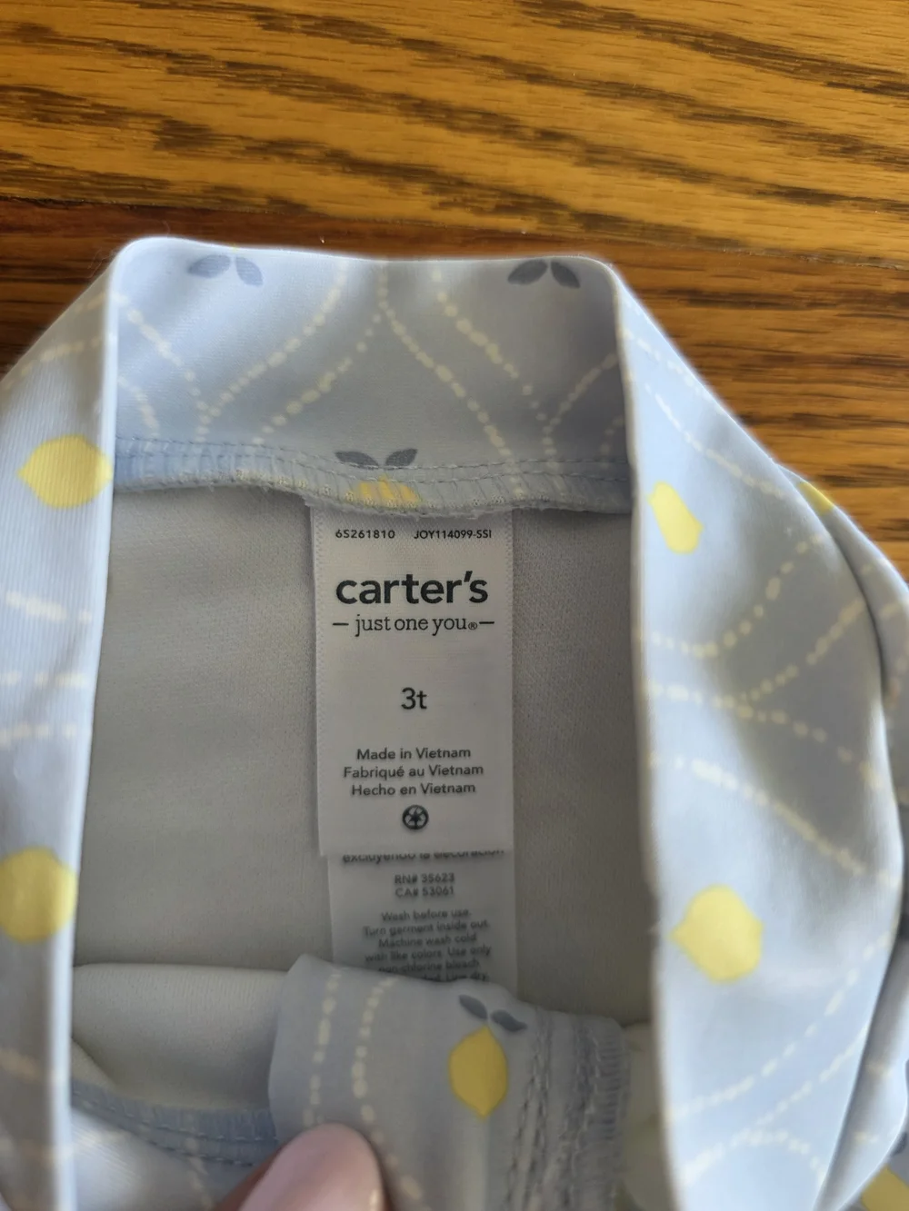 Carter's Light Blue Long-Sleeve One-Piece Swimsuit with Yellow Lemon Motif